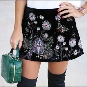 ZARA Hand Stitched Black Velvet Wrap Skort